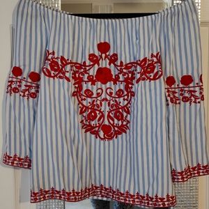 GIANNI BINI Off Shoulder Embroidered Top